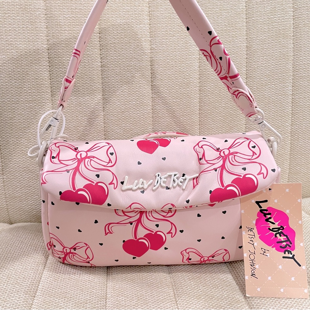 NEW Luv Betsey by Betsey Johnson Pink Heart Bow Cherry Shoulder Crossbody Bag